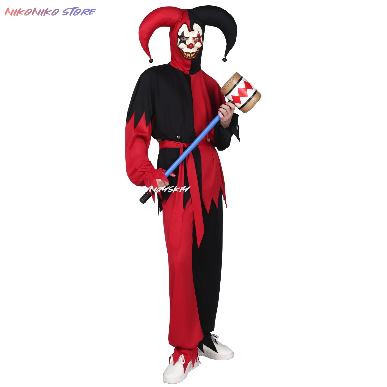 Red Black Jagged Jester Outfit - Black Face Mask Pack review and price
